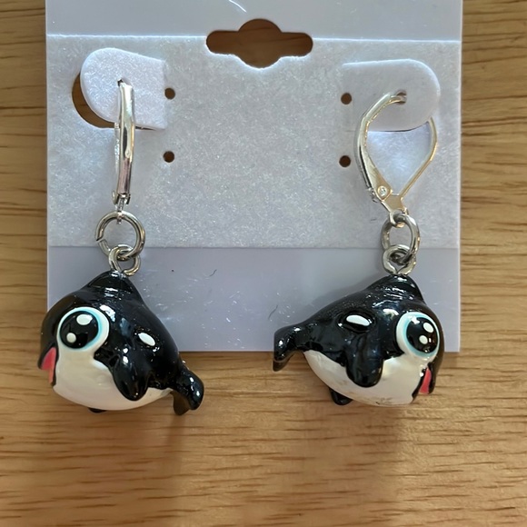 EARRINGS 1” NWOT Hand Crafted by Myself June 2022 Black Whales 4 Little Girls